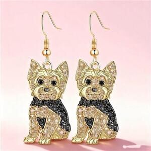 Crystal Yorkshire Terrier Dog Pendant Earrings Pet Charm Earrings